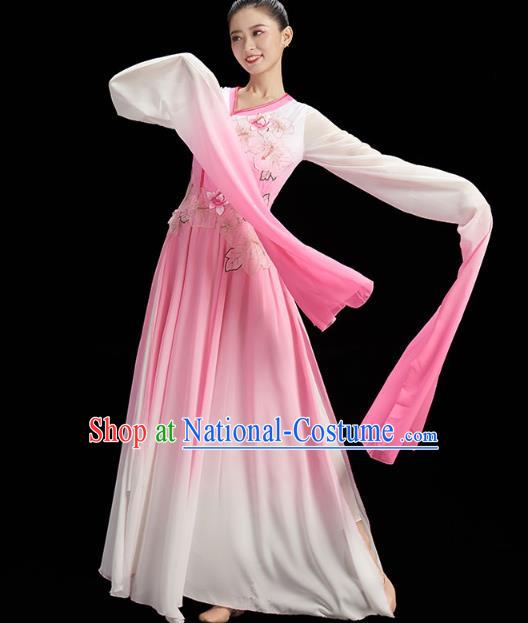 China Classical Dance Pink Dress Traditional Umbrella Dance Water Sleeve Garment Fairy Group Dance Clothing