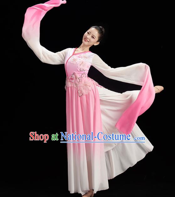 China Classical Dance Pink Dress Traditional Umbrella Dance Water Sleeve Garment Fairy Group Dance Clothing