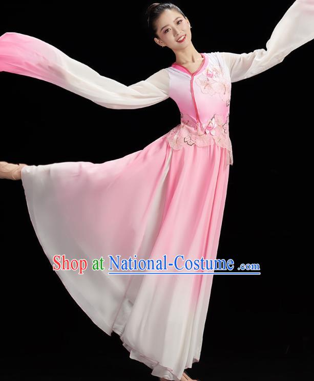 China Classical Dance Pink Dress Traditional Umbrella Dance Water Sleeve Garment Fairy Group Dance Clothing