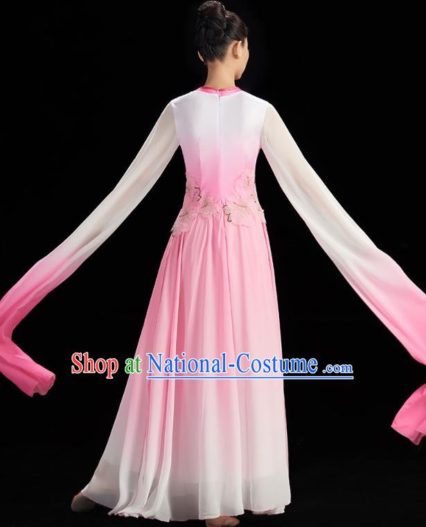 China Classical Dance Pink Dress Traditional Umbrella Dance Water Sleeve Garment Fairy Group Dance Clothing