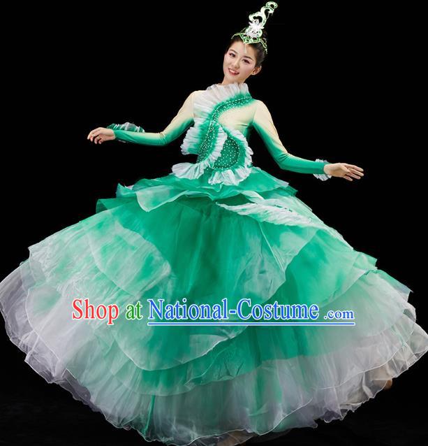 Chinese Traditional Spring Festival Gala Opening Dance Group Dance Green Dress Flower Dance Modern Dance Costume