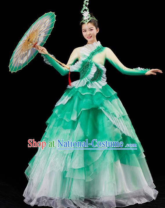 Chinese Traditional Spring Festival Gala Opening Dance Group Dance Green Dress Flower Dance Modern Dance Costume