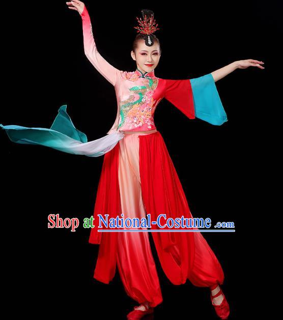 China Fan Dance Clothing Traditional Folk Dance Yangko Dance Performance Red Outfits