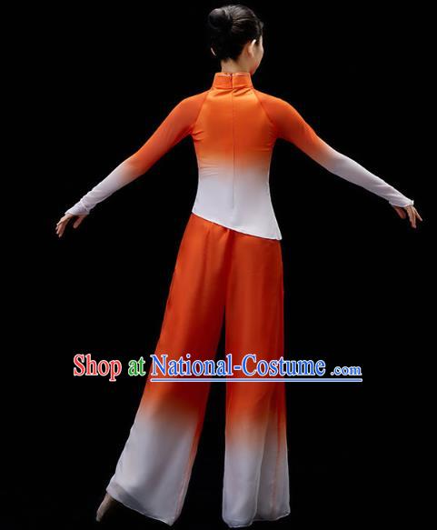 China Traditional Folk Dance Yangko Dance Orange Outfits Fan Dance Embroidered Clothing