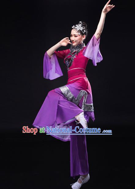 China Traditional Folk Dance Purple Outfits New Year Jiaozhou Yangko Dance Clothing