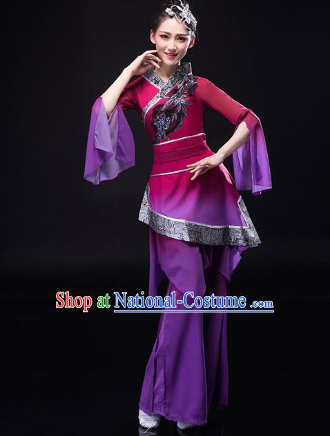 China Traditional Folk Dance Purple Outfits New Year Jiaozhou Yangko Dance Clothing