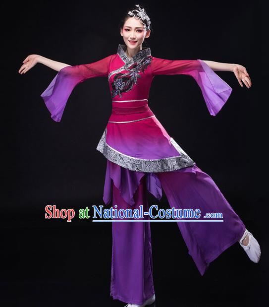 China Traditional Folk Dance Purple Outfits New Year Jiaozhou Yangko Dance Clothing