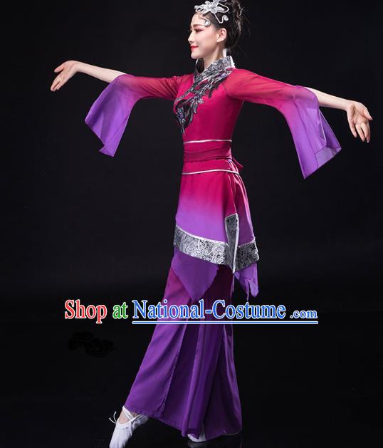 China Traditional Folk Dance Purple Outfits New Year Jiaozhou Yangko Dance Clothing