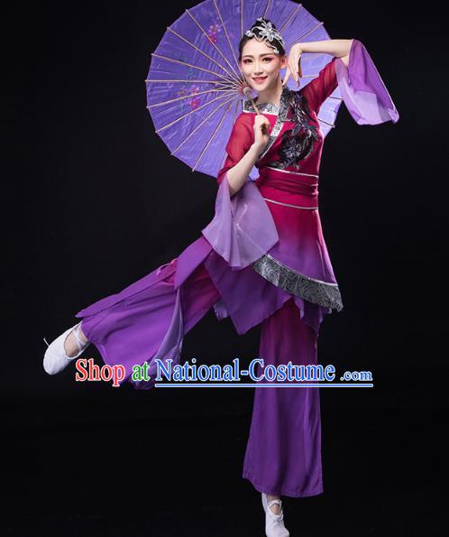 China Traditional Folk Dance Purple Outfits New Year Jiaozhou Yangko Dance Clothing