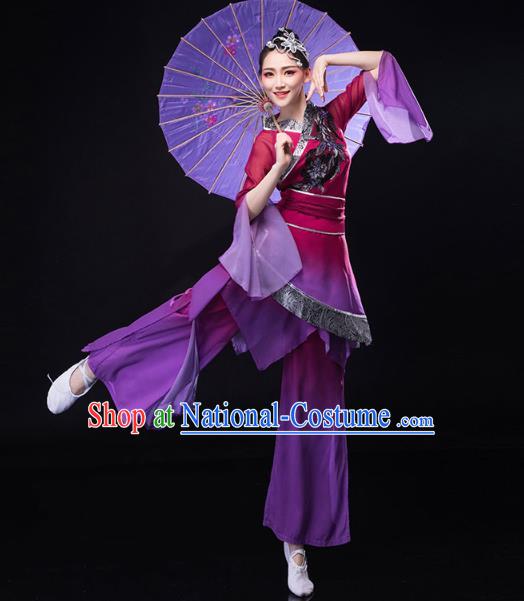 China Traditional Folk Dance Purple Outfits New Year Jiaozhou Yangko Dance Clothing