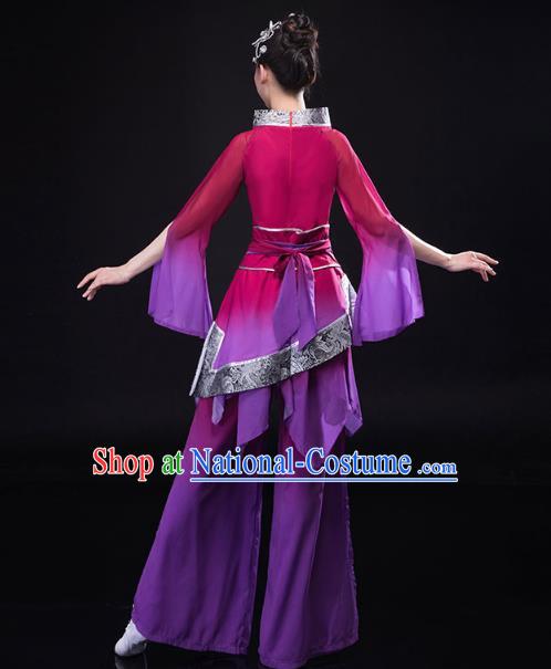 China Traditional Folk Dance Purple Outfits New Year Jiaozhou Yangko Dance Clothing