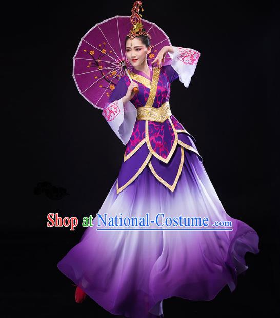 China Traditional Solo Dance Costume Umbrella Dance Clothing Classical Dance Purple Dress