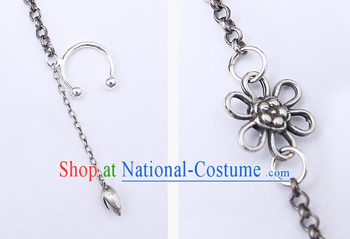 China Traditional Cheongsam Earrings Handmade National Silver Lotus Ear Accessories