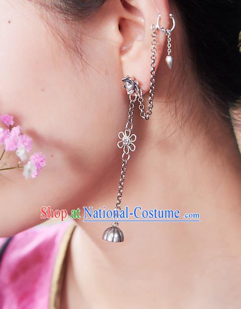 China Traditional Cheongsam Earrings Handmade National Silver Lotus Ear Accessories