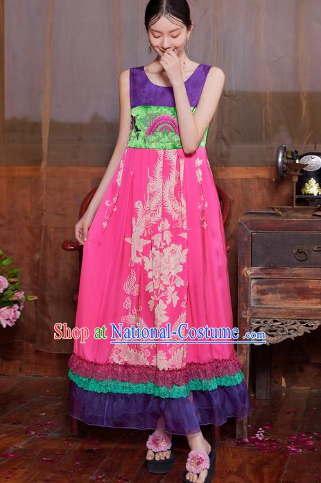 Chinese National Woman Tang Suit Cheongsam Costume Traditional Embroidered Loose Long Dress