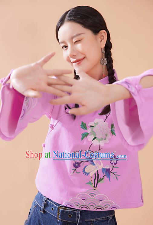 Chinese Traditional Costume Tang Suit Embroidered Pink Blouse National Woman Shirt