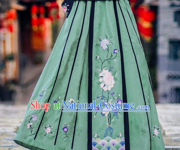 Chinese Traditional Embroidered Crane Peony Green Bust Skirt National Woman Skirt Costume