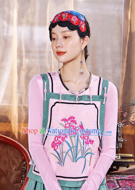 China Traditional Pink Waistcoat Clothing National Embroidered Orchids Vest Tang Suit Upper Outer Garment