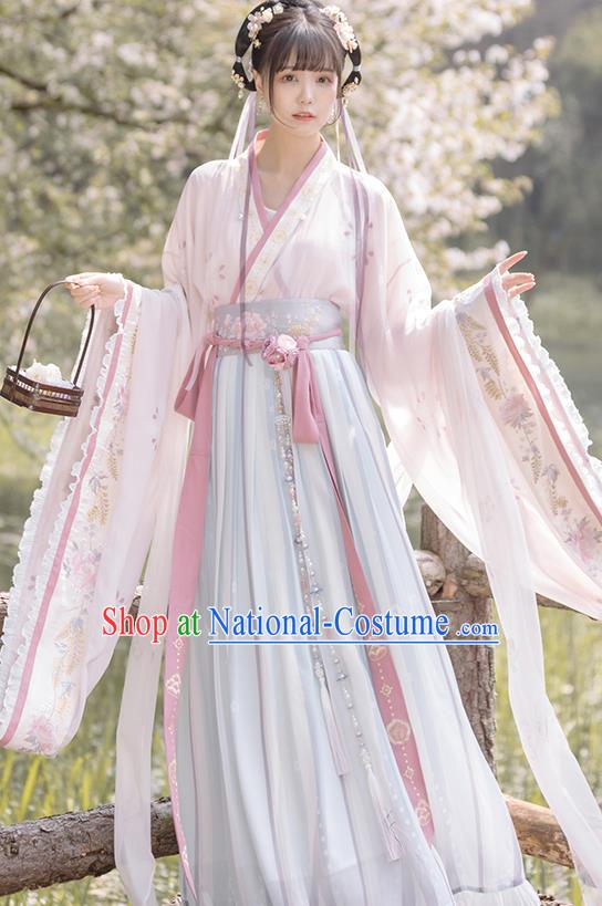 China Ancient Flowers Fairy Hanfu Dress Traditional Jin Dynasty Court Lady Historical Costume Complete Set