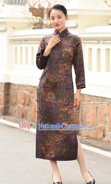 Chinese Traditional Stand Collar Qipao Dress Costume National Young Lady Purple Silk Cheongsam