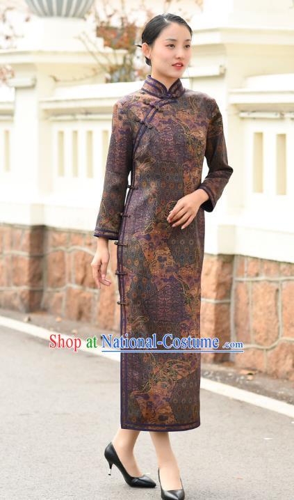 Chinese Traditional Stand Collar Qipao Dress Costume National Young Lady Purple Silk Cheongsam