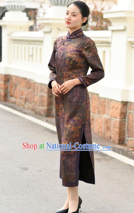 Chinese Traditional Stand Collar Qipao Dress Costume National Young Lady Purple Silk Cheongsam