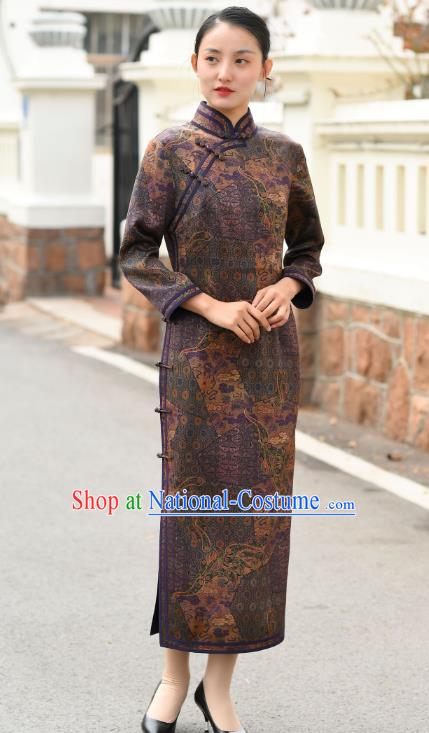 Chinese Traditional Stand Collar Qipao Dress Costume National Young Lady Purple Silk Cheongsam