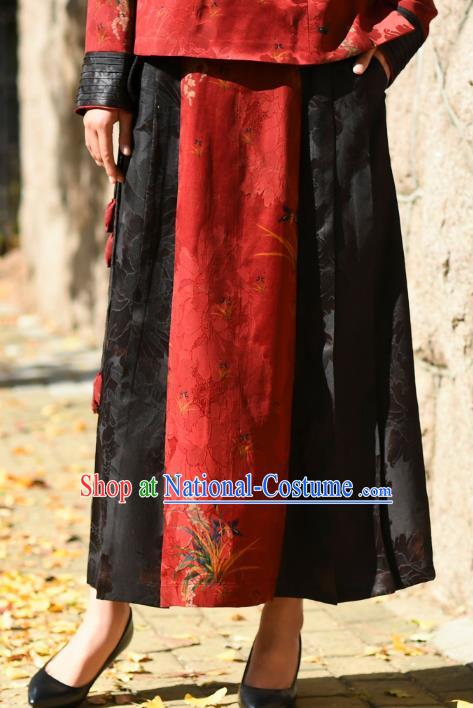 China National Red Gambiered Guangdong Gauze Skirt Traditional Woman Costume