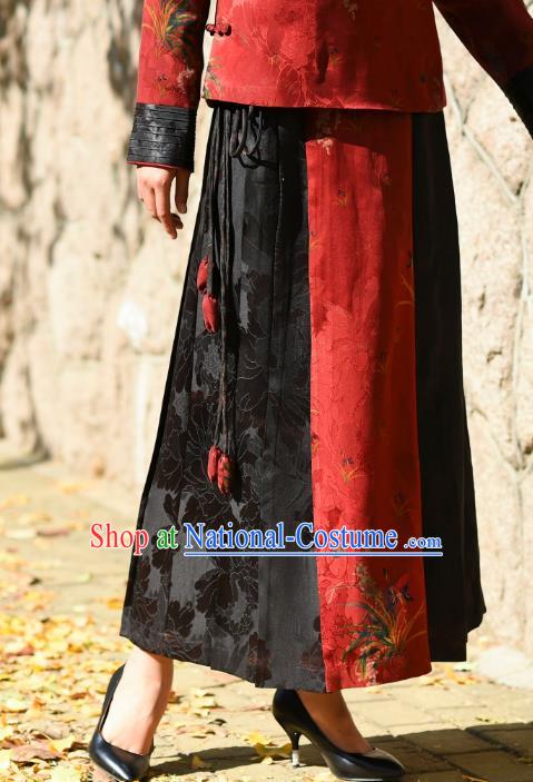 China National Red Gambiered Guangdong Gauze Skirt Traditional Woman Costume