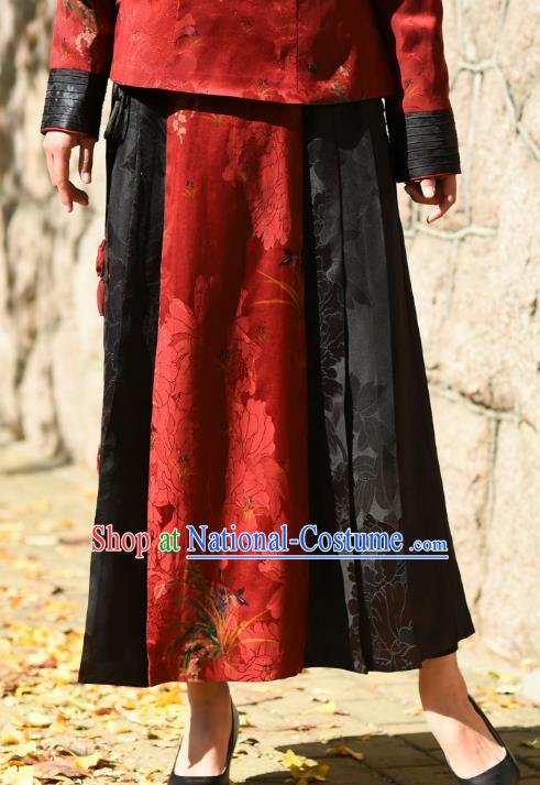 China National Red Gambiered Guangdong Gauze Skirt Traditional Woman Costume