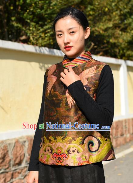 Chinese National Woman Upper Outer Garment Traditional Gambiered Guangdong Gauze Clothing Tang Suit Brown Vest