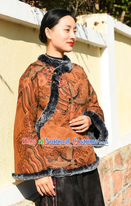 China National Woman Outer Garment Clothing Tang Suit Overcoat Traditional Cotton Wadded Jacket