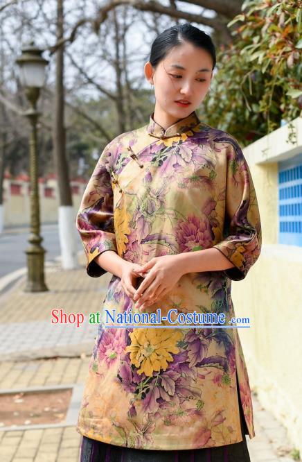 Chinese Tang Suit Silk Blouse National Woman Upper Outer Garment Traditional Gambiered Guangdong Gauze Clothing