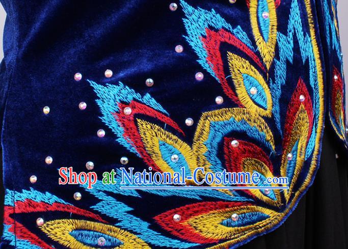 China Traditional Uygur Nationality Woman Waistcoat Clothing Xinjiang Ethnic Stage Performance Royalblue Velvet Vest