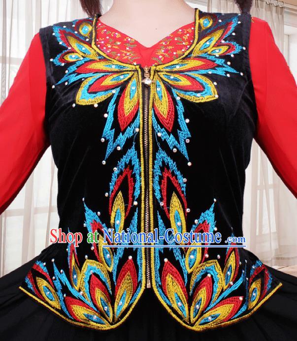 China Xinjiang Ethnic Stage Performance Black Velvet Vest Traditional Uygur Nationality Woman Waistcoat Clothing