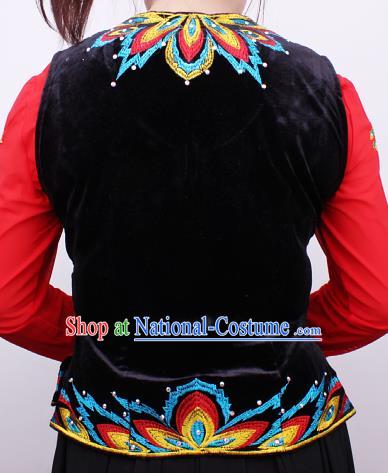 China Xinjiang Ethnic Stage Performance Black Velvet Vest Traditional Uygur Nationality Woman Waistcoat Clothing