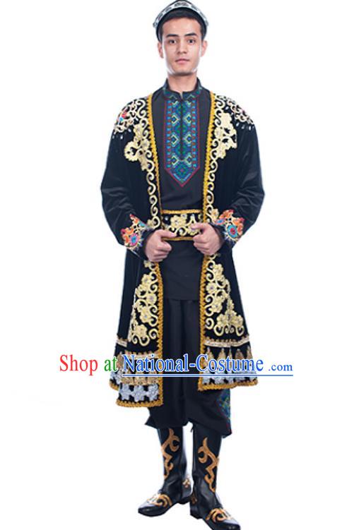 Chinese Xinjiang Dance Stage Performance Costumes Uygur Ethnic Folk Dance Black Outfits