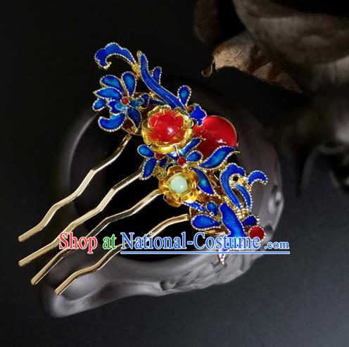 China Ancient Palace Lady Cloisonne Hairpin Traditional Qing Dynasty Hair Comb