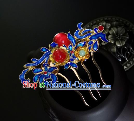 China Ancient Palace Lady Cloisonne Hairpin Traditional Qing Dynasty Hair Comb