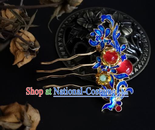 China Ancient Palace Lady Cloisonne Hairpin Traditional Qing Dynasty Hair Comb