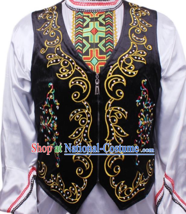 Chinese Xinjiang Male Dance Stage Performance Costumes Uygur Ethnic Folk Dance Black Embroidered Vest