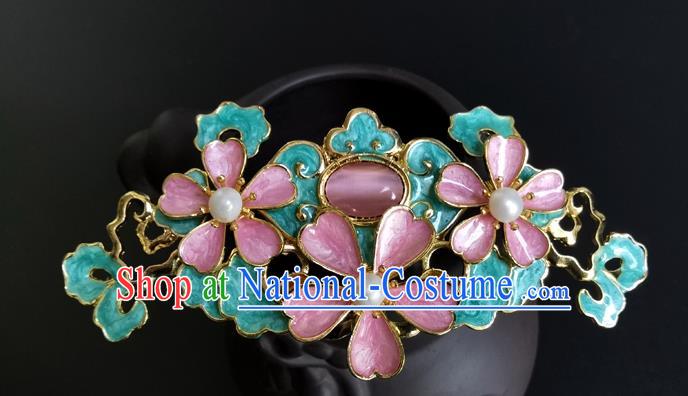 China Ancient Princess Pink Peach Blossom Hairpin Traditional Song Dynasty Palace Lady Hair Crown