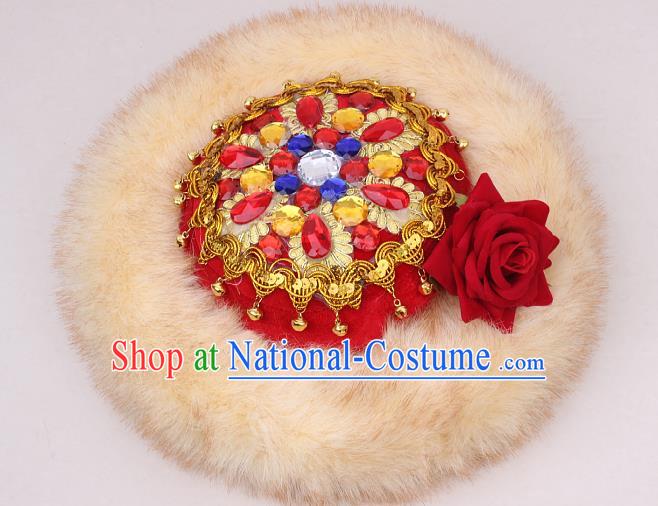 Chinese Xinjiang Ethnic Woman Winter Headwear Traditional Uygur Nationality Stage Performance Hat