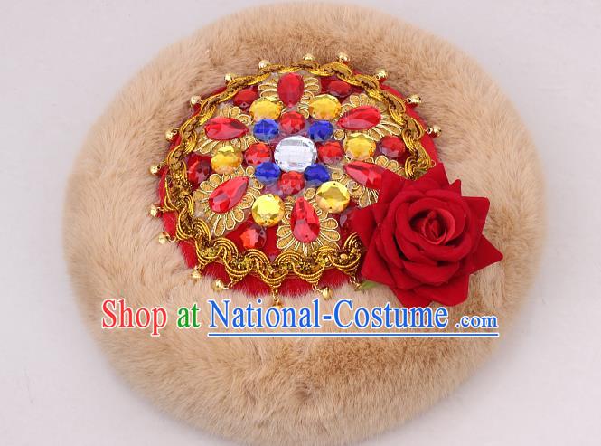 Chinese Xinjiang Ethnic Woman Winter Headwear Traditional Uygur Nationality Stage Performance Hat