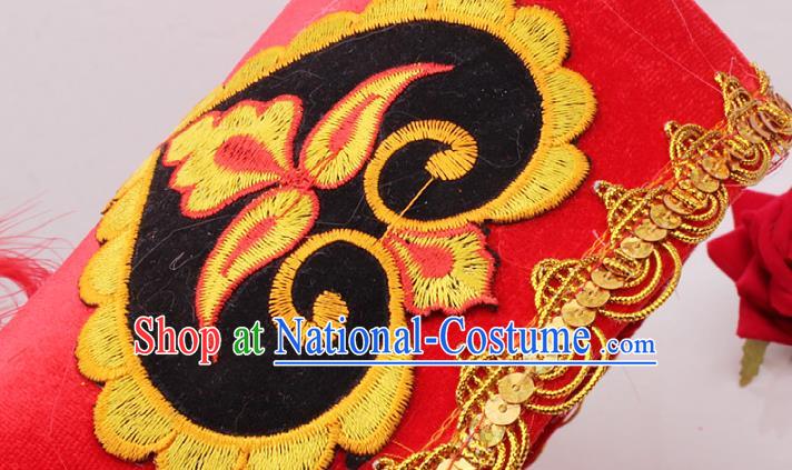 Chinese Uygur Nationality Folk Dance Red Feather Hat Traditional Xinjiang Ethnic Folk Dance Headdress