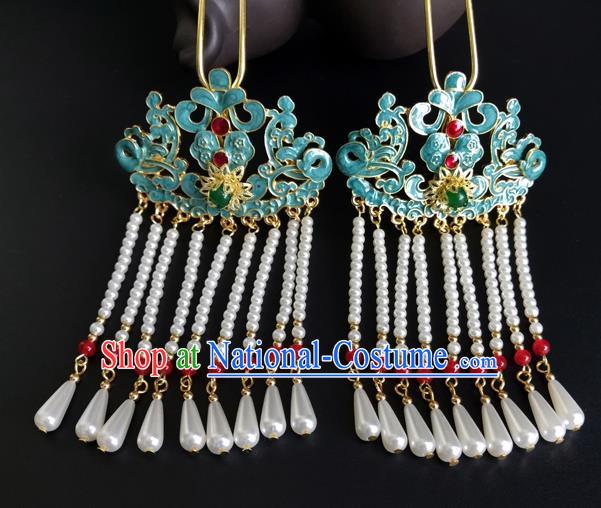 China Ancient Imperial Concubine Hairpin Traditional Qing Dynasty Court Pearls Tassel Hair Stick