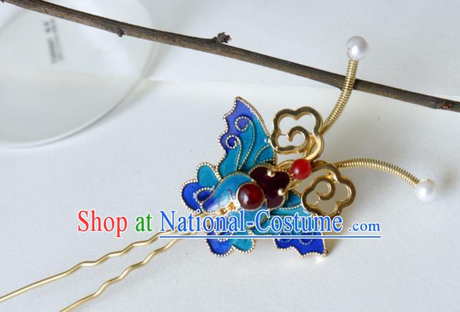 China Ancient Princess Hairpin Traditional Qing Dynasty Court Blueing Butterfly Hair Stick