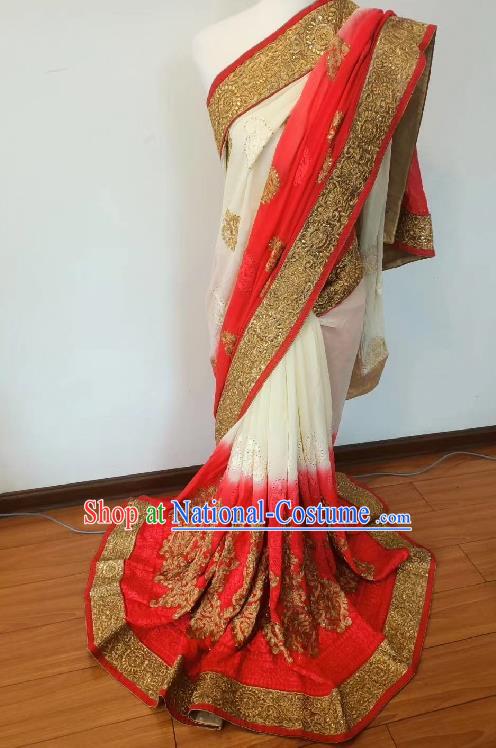 Indian Traditional Wedding Bride Costume Asian India Stage Performance Embroidery Sari Dress