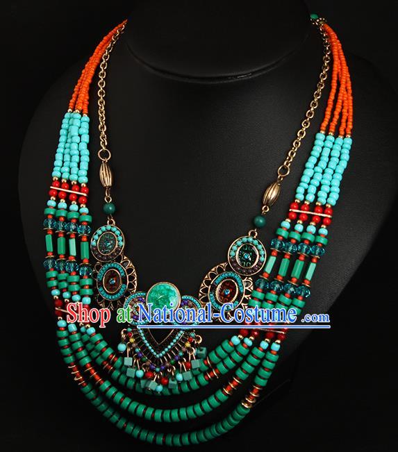 India Bollywood Folk Dance Green Beads Necklet Accessories Asian Indian Stage Performance Necklace