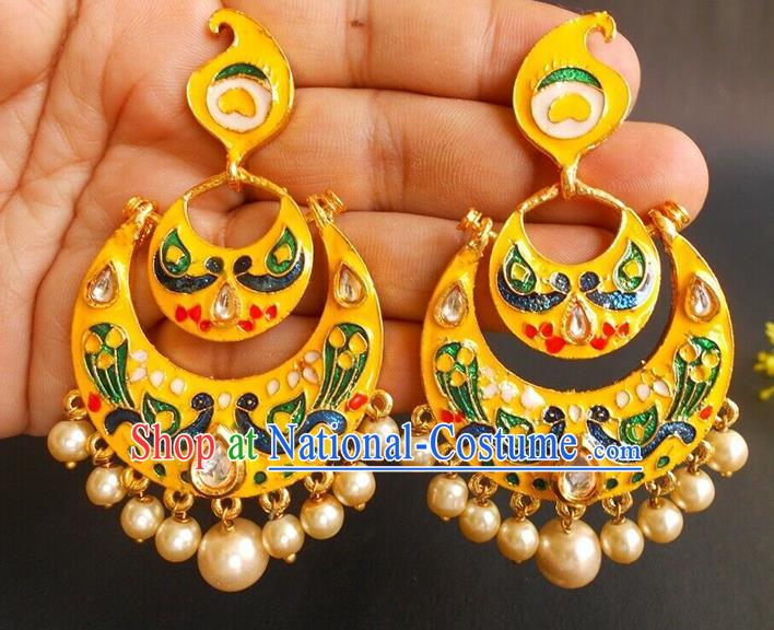 Asian Indian Classical Cloisonne Yellow Earrings India Bollywood Folk Dance Ear Accessories